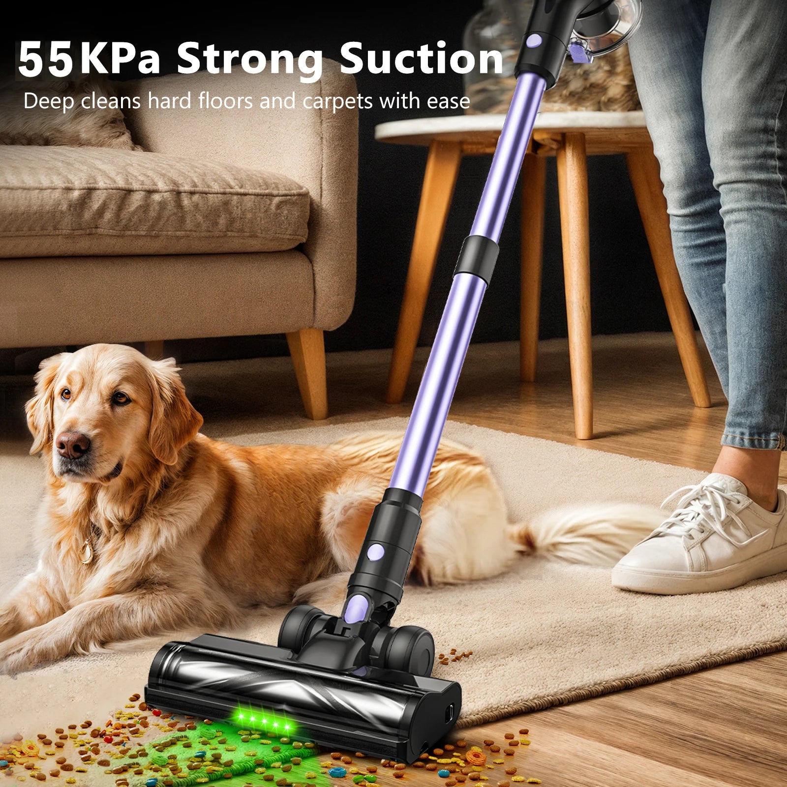 Ultra-Powerful Cordless Vacuum Cleaner | 500W Motor, 55KPA Suction, 60-Min Runtime, LED Smart Display & Pet Hair Removal