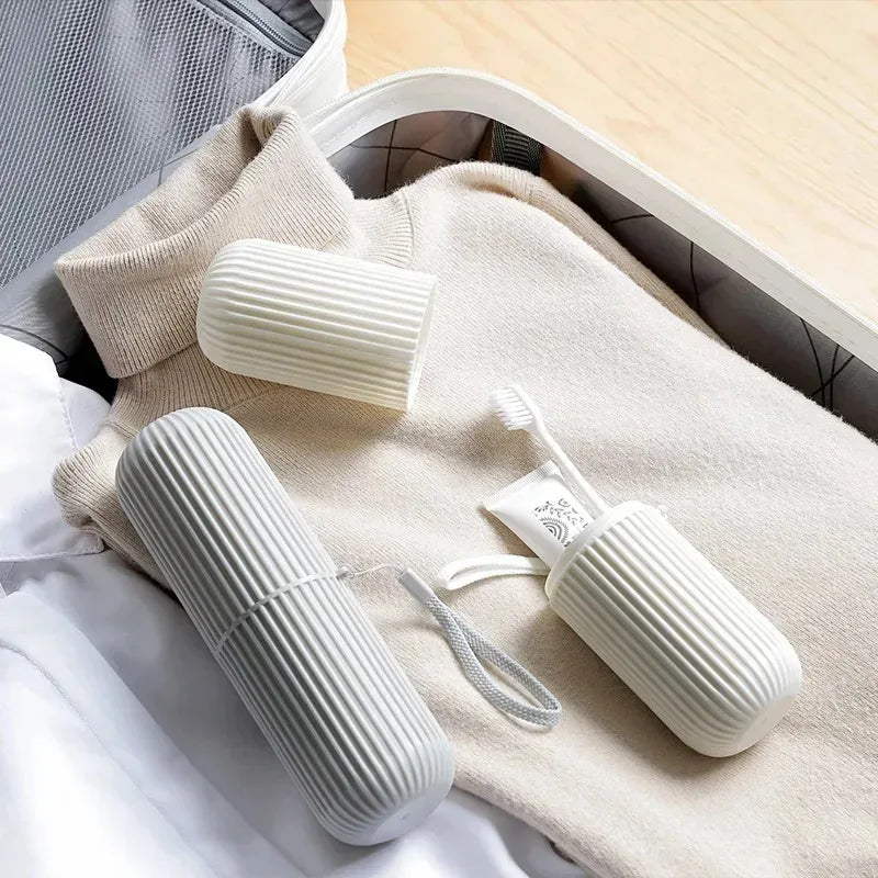 Travel Toothbrush Holder with Toothpaste Compartment – Lightweight Portable Organizer