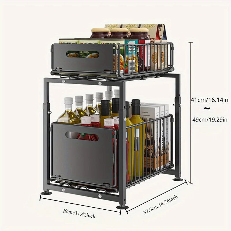 SmartSlide™ Under Sink Storage Organizer – Adjustable Metal Shelf for Kitchen & Bathroom