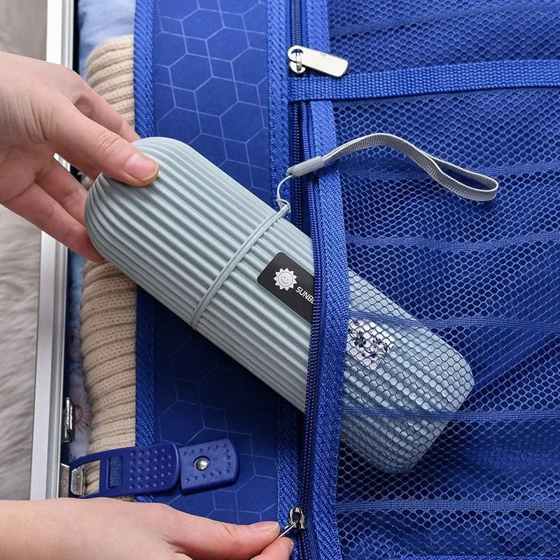 Travel Toothbrush Holder with Toothpaste Compartment – Lightweight Portable Organizer