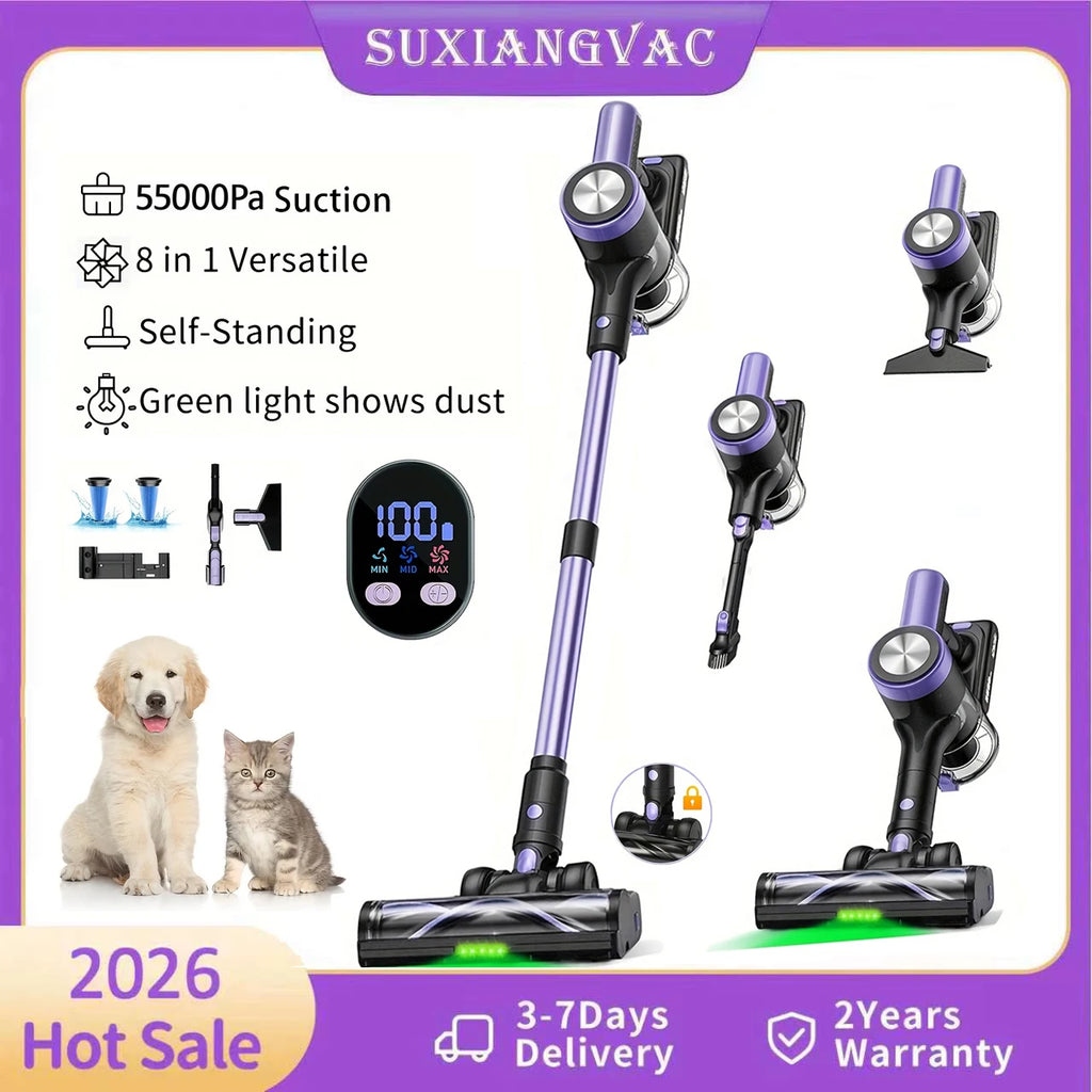 Ultra-Powerful Cordless Vacuum Cleaner | 500W Motor, 55KPA Suction, 60-Min Runtime, LED Smart Display & Pet Hair Removal
