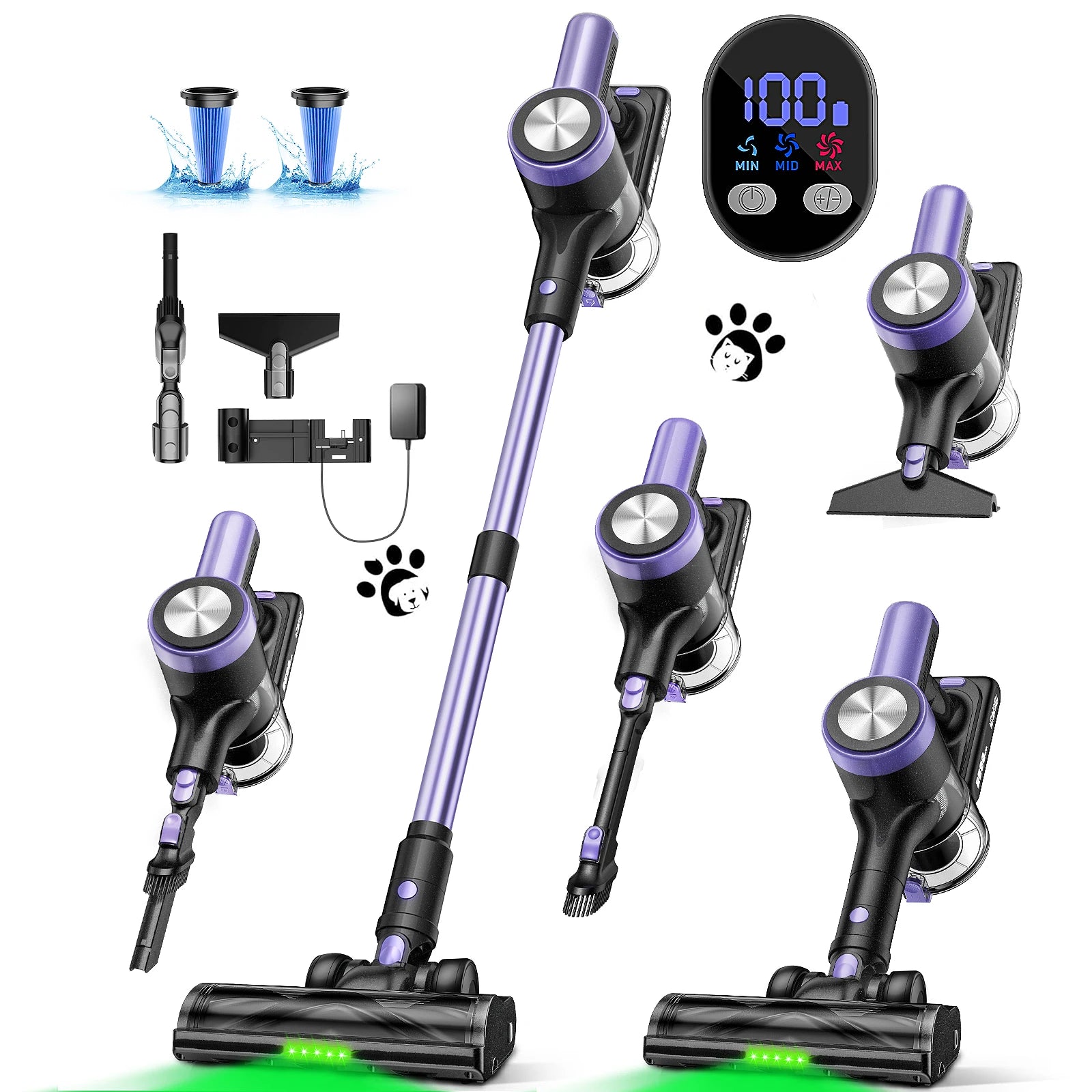 Ultra-Powerful Cordless Vacuum Cleaner | 500W Motor, 55KPA Suction, 60-Min Runtime, LED Smart Display & Pet Hair Removal