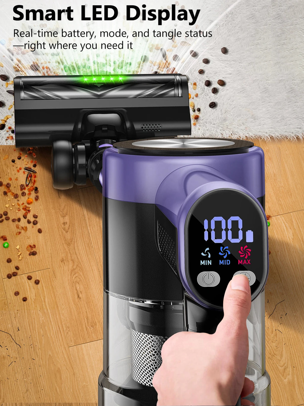 Ultra-Powerful Cordless Vacuum Cleaner | 500W Motor, 55KPA Suction, 60-Min Runtime, LED Smart Display & Pet Hair Removal